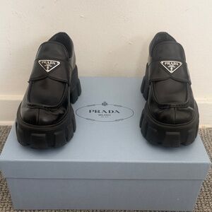 Prada Black Leather Chunky Loafers